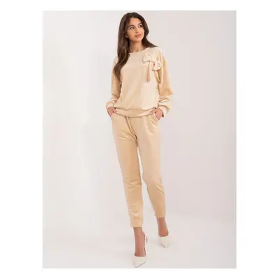 Beige women's velvet set