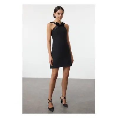 Trendyol Black A-Line Bow Detailed Woven Short Elegant Evening Dress