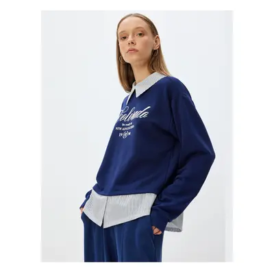 Koton Shirt Collar Sweatshirt Oversize College Printed Raised