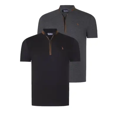 DUAL SET T8571 DEWBERRY ZIPPER MENS T-SHIRT-ANTHRACITE-BLACK