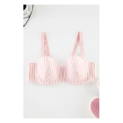 Trendyol Curve Pink-White Striped Removable Thick Rope Strapless Plus Size Bra