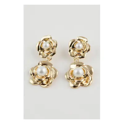 DEFACTO Women's Flower Patterned Pearl Gold Earrings