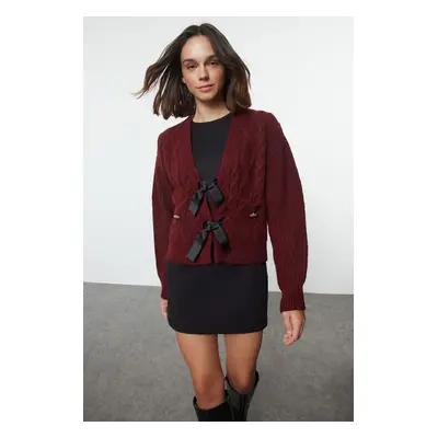 Trendyol Limited Edition Claret Red Soft Textured Ribbon/Bow Detailed Hair Knit Sweater