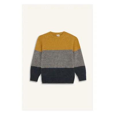 DEFACTO Boy Regular Fit Crew Neck Color Block Knitwear Sweater