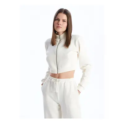 LC Waikiki Stand Collar Plain Crop Women's Zippered Sweatshirt