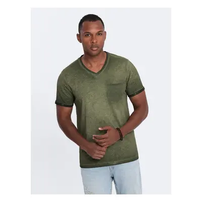 Ombre Men's brindle V-neck t-shirt with pocket - olive