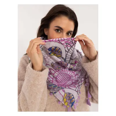 Purple-ecru women's scarf with patterns