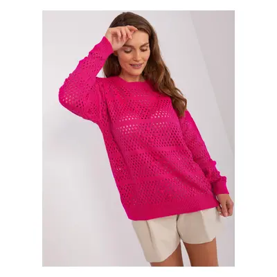 Fuchsia openwork summer sweater with long sleeves