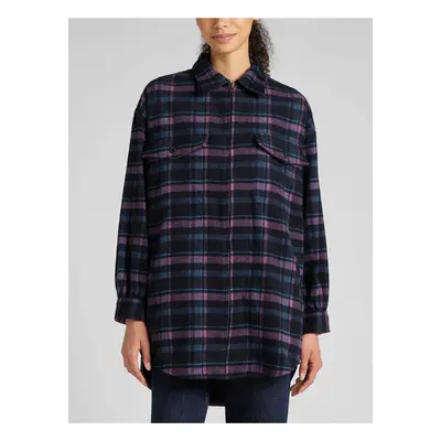 Purple-blue ladies plaid shirt jacket with wool Lee - Ladies