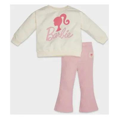 DEFACTO Baby Girl Barbie Crew Neck Sweatshirt Elastic Waist Bell-bottomed Leggings 2-Piece Set