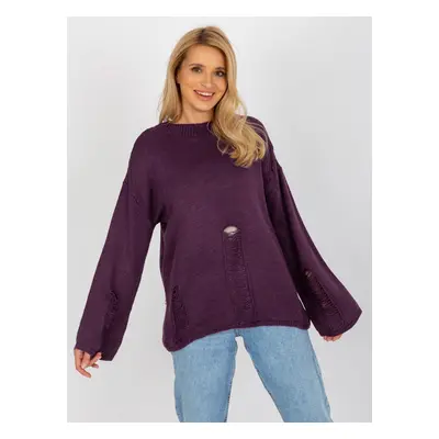 Dark purple women's oversize sweater with holes