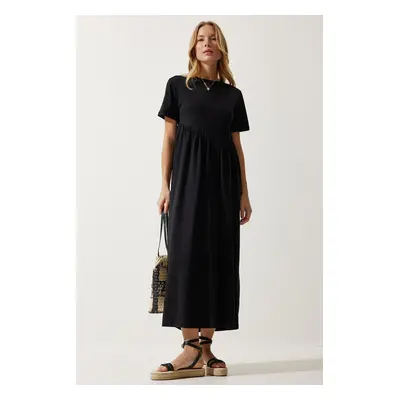 Happiness İstanbul Women's Black Gathered Long Knitted Dress