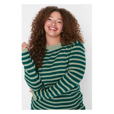 Trendyol Curve Green Striped Ribbed Body-hugging Knitwear Sweater