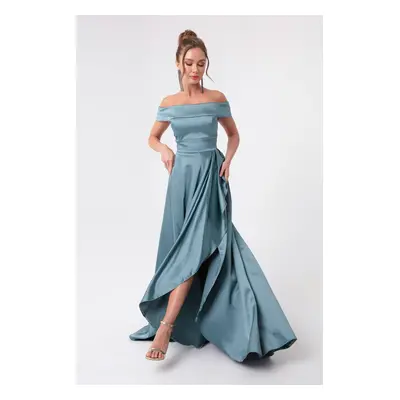 Lafaba Women's Mint Green Boat Neck Satin Evening Dress & Prom Dress