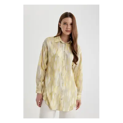 DEFACTO Relax Fit Shirt Collar Printed Long Sleeve Tunic