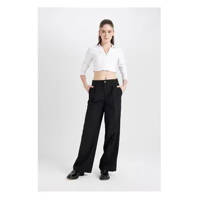 DEFACTO Classic Trousers Wide Leg Wide Leg Fleece Pocket High Waist Standard Length Basic Plain