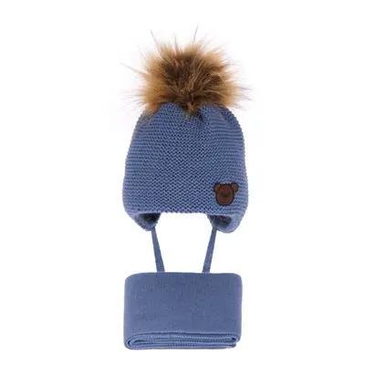 AGBO Boy's winter set: hat and scarf blue Banksi with pompom