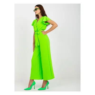 RUE PARIS fluo green jumpsuit with wide legs and short sleeves