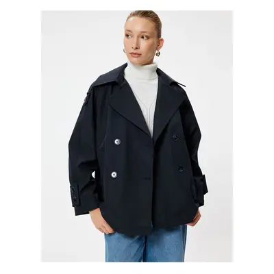 Koton Double Breasted Short Trench Coat with Reverse Collar Pockets