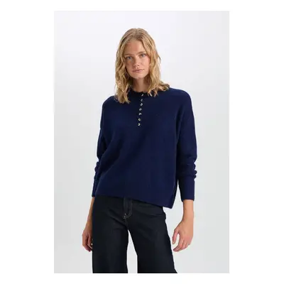 DEFACTO Relax Fit Buttoned Collar Knitwear Sweater