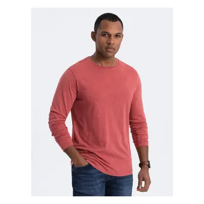 Ombre Men's wash longsleeve with a round neckline - brick-red