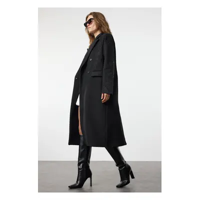 Trendyol Black Embroidered Detailed Soft Texture Regular Long Coat