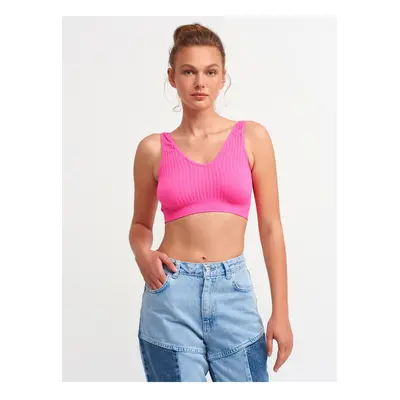 Dilvin V-Neck Crease Top-neon Fuchsia