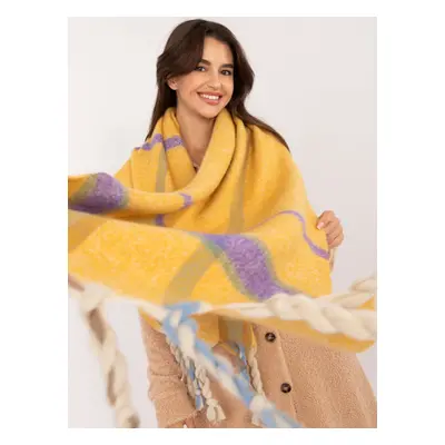 Dark yellow thick women's scarf with fringe