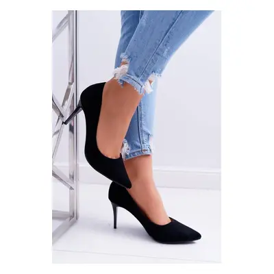 Women's stiletto heels suede black cream