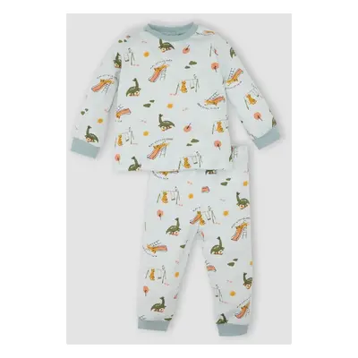 DEFACTO Baby Boy Pajama Set Crew Neck Patterned Long Sleeve Top and Bottom