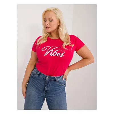 Red women's T-shirt plus size with rhinestones