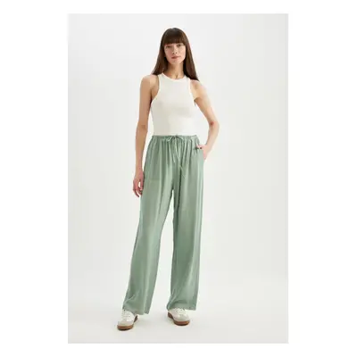 DEFACTO Wide Leg Wide Leg Pocket High Waist Basic Plain Crinkle Viscose Trousers