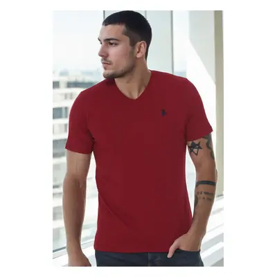 T8568 DEWBERRY V-NECK MEN'S T-SHIRT-BURGUNDY-1