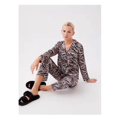 LC Waikiki Shirt Collar Patterned Long Sleeve Women's Pajama Set