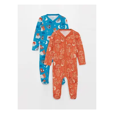 LC Waikiki 2-Pack V Neck Long Sleeve Printed Baby Boy Rompers