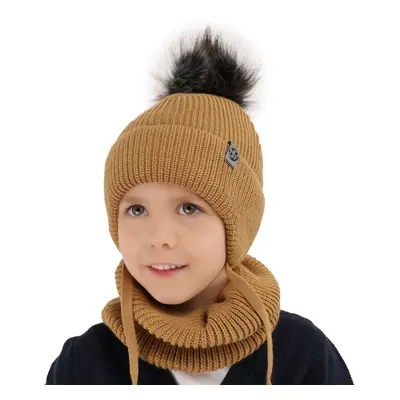 AGBO Boy's winter set: hat and tube scarf blue Honed with pompom