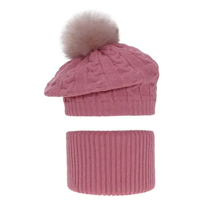 AGBO Girl's winter set: hat and tube scarf pink Koffi with pompom