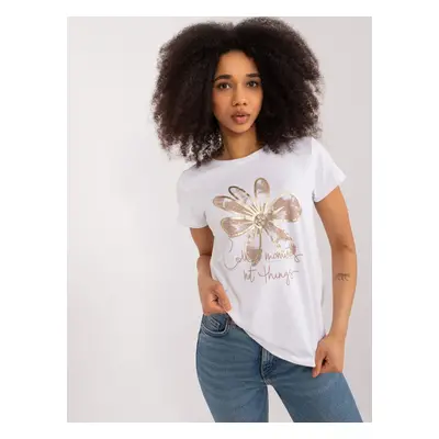 White women's T-shirt with BASIC FEEL GOOD print