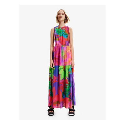 Purple-pink Women's Patterned Maxi-Dress with Necklines Desigual Sandall - Ladies