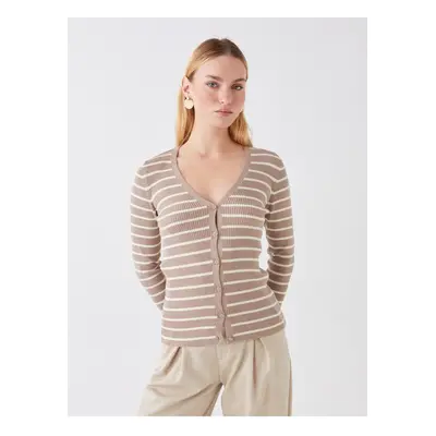 LC Waikiki V-Neck Striped Long Sleeve Women's Knitwear Cardigan