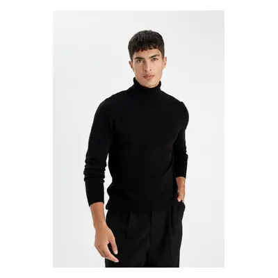 DEFACTO Black Slim Fit Slim Cut Turtleneck Basic Plain Knitwear Sweater