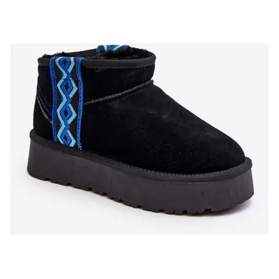 Women's suede snow boots with thick soles, black Vebissat