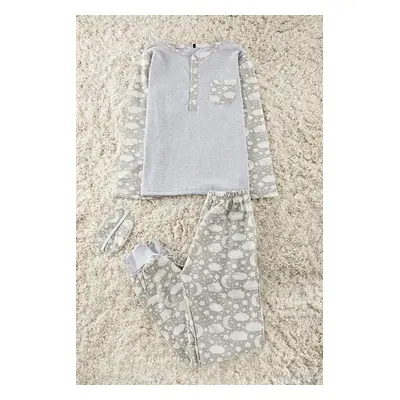 Trendyol Gray Cotton Galaxy Patterned Sleep Band Knitted Pajama Set