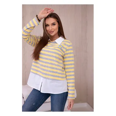 Striped cotton blouse with collar yellow+grey