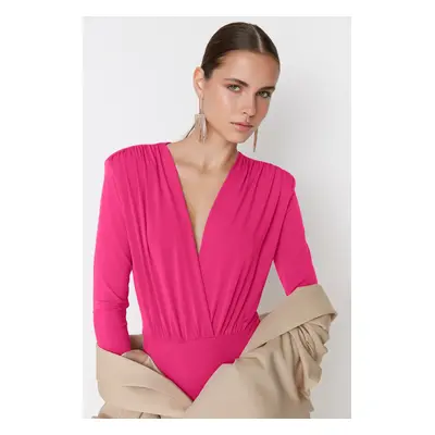 Trendyol Fuchsia Knitted Double Breasted V-Neck Bodysuit