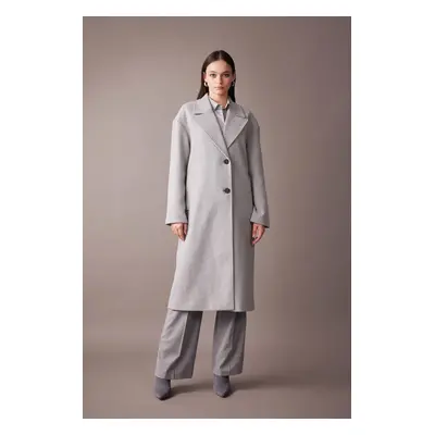 DEFACTO Oversize Wide Mold Double Breasted Collar Woolen Buttoned Long Cashmere Coat