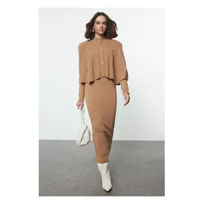 Trendyol Camel Hair Braided Cape Detailed Knitwear Bottom-Top Set