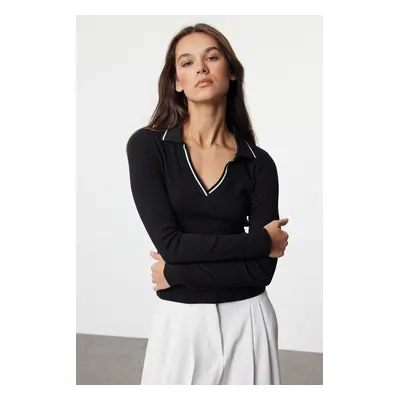 Trendyol Black Knitwear Collar Detailed Fitted Flexible Knitted Blouse