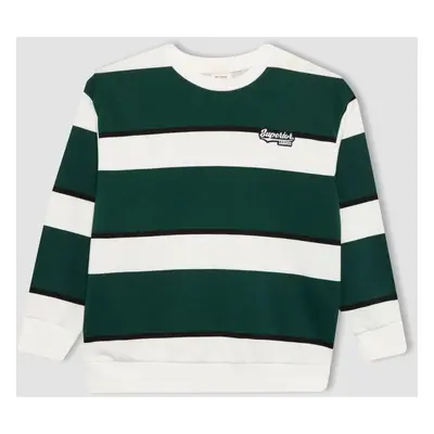 DEFACTO Boy's Oversize Fit Crew Neck Striped Sweatshirt