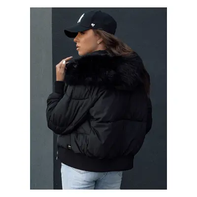 Women's winter quilted jacket with fur COLDPACK black Dstreet